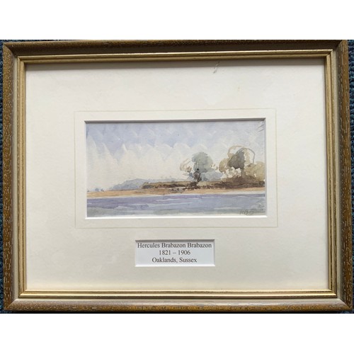 10 - SMALL WATERCOLOUR OF A COSTAL SCENE INITIAL SIGNATURE HBB  MOUNTED AND TITLED HERCULES BRABAZON BRAB... 