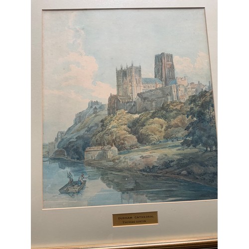 15 - WATERCOLOUR OF  DURHAM CATHEDRAL NO APPARENT SIGNATURE MOUNTED & TITLED DURHAM CATHEDRAL THOMAS GIRT... 