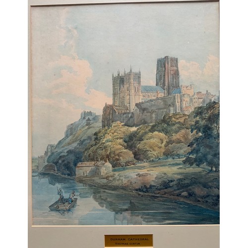 15 - WATERCOLOUR OF  DURHAM CATHEDRAL NO APPARENT SIGNATURE MOUNTED & TITLED DURHAM CATHEDRAL THOMAS GIRT... 