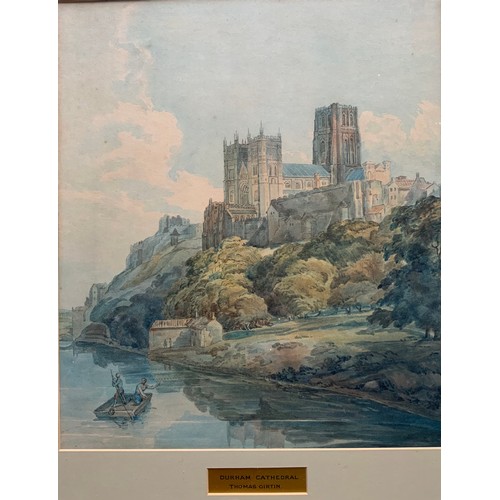 15 - WATERCOLOUR OF  DURHAM CATHEDRAL NO APPARENT SIGNATURE MOUNTED & TITLED DURHAM CATHEDRAL THOMAS GIRT... 