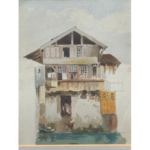 16 - WATERCOLOUR NO APPARENT SIGNATURE MOUNTED & TITLED HOUSE ON A NORMANDY QUAY PETER DE WINT O W S ( 17... 