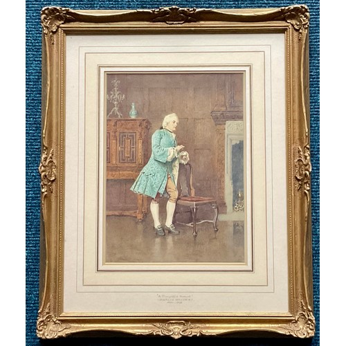 14 - WATERCOLOUR GENTLEMAN IN PERIOD COSTUME, LABELLED TO MOUNT  ‘A THOUGHTFUL MOMENT, CHARLES GREEN RI (... 