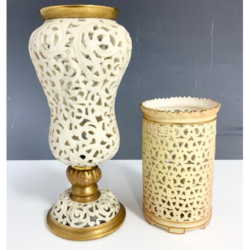 37 - TWO LOCKE AND CO RETICULATED VASES TALLEST 20cm