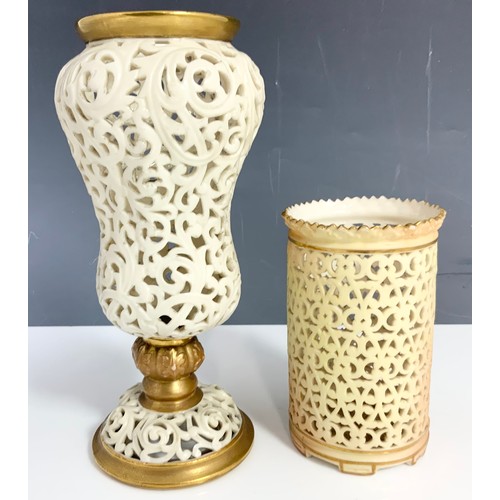 37 - TWO LOCKE AND CO RETICULATED VASES TALLEST 20cm