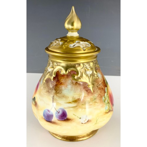 39 - ROYAL WORCESTER POT POURRI AND COVER, HAND PAINTED WITH STILL LIFE FRUIT SIGNED S WOOD  SHAPE H 291 ... 