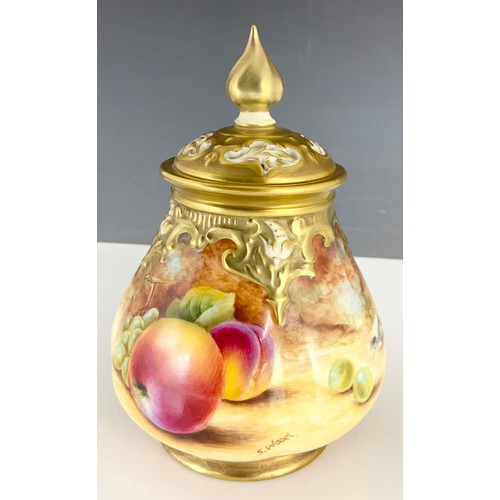 39 - ROYAL WORCESTER POT POURRI AND COVER, HAND PAINTED WITH STILL LIFE FRUIT SIGNED S WOOD  SHAPE H 291 ... 