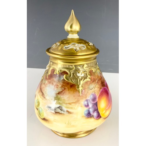 39 - ROYAL WORCESTER POT POURRI AND COVER, HAND PAINTED WITH STILL LIFE FRUIT SIGNED S WOOD  SHAPE H 291 ... 