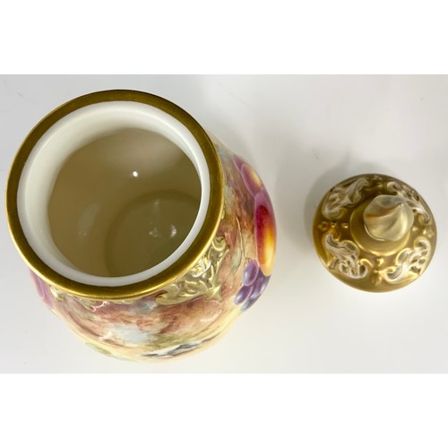 39 - ROYAL WORCESTER POT POURRI AND COVER, HAND PAINTED WITH STILL LIFE FRUIT SIGNED S WOOD  SHAPE H 291 ... 