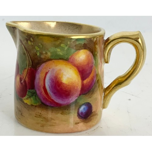 40 - ROYAL WORCESTER MINIATURE  SUGAR BOWL & CREAM JUG DECORATED WITH HAND PAINTED WITH FALLEN FRUITS AND... 