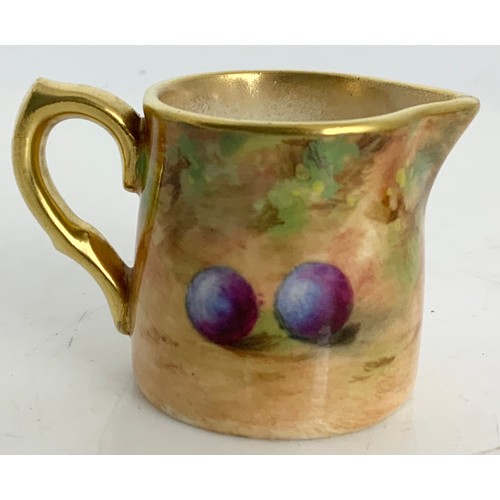 40 - ROYAL WORCESTER MINIATURE  SUGAR BOWL & CREAM JUG DECORATED WITH HAND PAINTED WITH FALLEN FRUITS AND... 