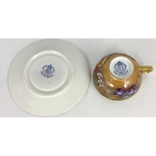 41 - ROYAL WORCESTER MINIATURE  CUP & SAUCER DECORATED WITH HAND PAINTED WITH FALLEN FRUITS AND SIGNED  H... 