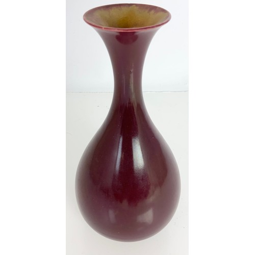 47 - LINTHORPE POTTERY ( CHRISTOPHER DRESSER ) FLAMBÉ / SANG DE BEOEF VASE SHAPE 1107 23cm TALL