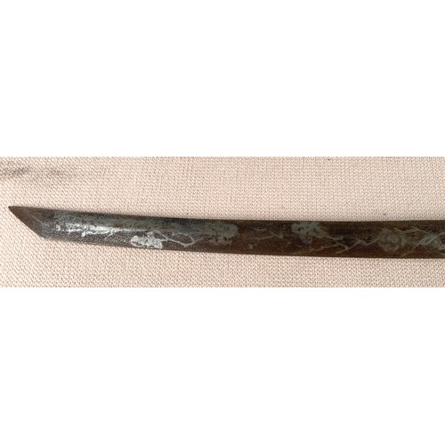 62 - SAMURAI STYLE SWORD WITH ETCHED BLADE WITH CHARACTER MARKS & METAL SCABBARD 91cm