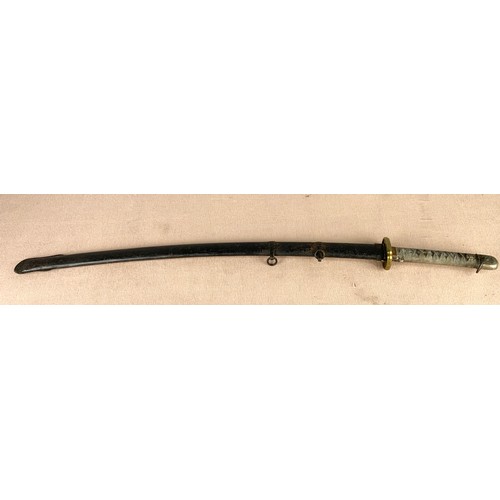 62 - SAMURAI STYLE SWORD WITH ETCHED BLADE WITH CHARACTER MARKS & METAL SCABBARD 91cm