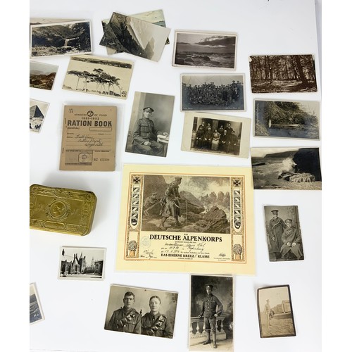 90 - MISC. MILITARY EPHEMERA INC. QUEEN MARY CHRISTMAS 1914 TIN, VARIOUS REAL PHOTO AND OTHER POSTCARDS I... 