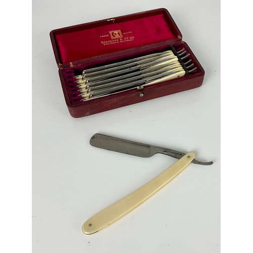 105 - CASED SET OF GOEDECKE & CO CASED SET OF SEVEN CUT THROAT RAZORS, EACH ENGRAVED WITH THE DAYS OF THE ... 