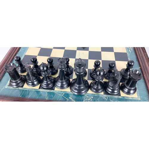 108 - JAQUES & SON STAUNTON CHESS-MEN BOXWOOD AND EBONY  WEIGHTED CHESS SET, HEIGHT OF KING 9CM, IN ORIGIN... 