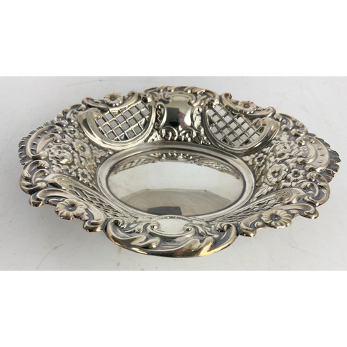 222 - SILVER LIMITED EDITION SILVER JUBILEE BOWL WITH 2 SCROLL HANDLES & PIERCED AND EMBOSSED SILVER DISH ... 