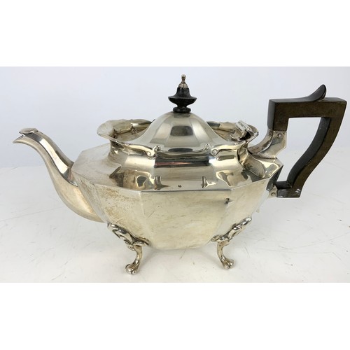 349 - HALLMARKED LONDON 1904 MAKERS MARKED RUBBED SILVER TEAPOT  ON 4 SCROLL FEET 725g GROSS