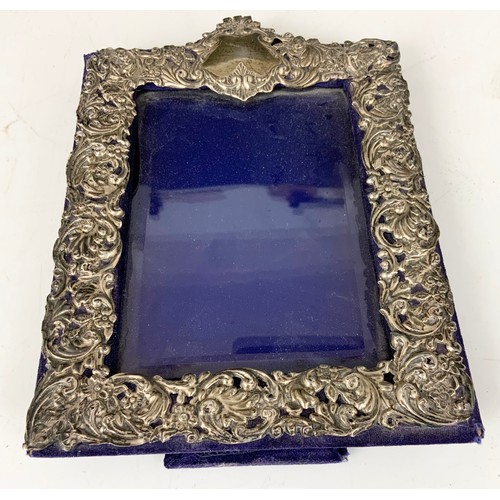 333 - ORNATE SILVER FRAMED EASEL BACK  MIRROR  29.5cm TALL & A SIMILAR PICTURE / PHOTO FRAME 21.5cm TALL