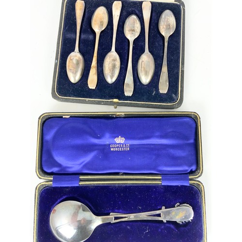 206 - CASED SET OF SILVER TEASPOONS AND A PRESENTATION GOLF SPOON