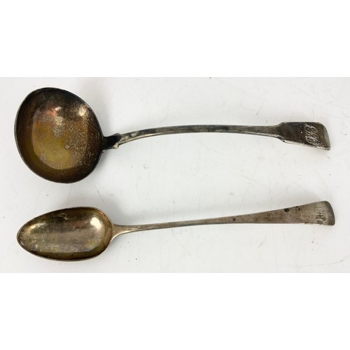 255 - GEORGIAN SILVER LADLE AND LARGE SERVING SPOON 339g