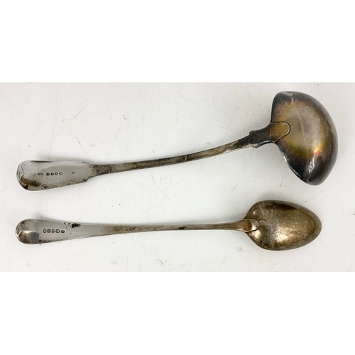 255 - GEORGIAN SILVER LADLE AND LARGE SERVING SPOON 339g