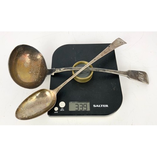 255 - GEORGIAN SILVER LADLE AND LARGE SERVING SPOON 339g