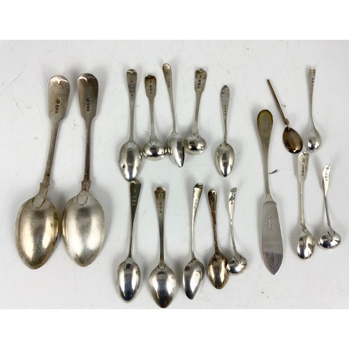 256 - QUANTITY OF HALLMARKED SILVER CUTLERY INC 2 TABLE SPOONS , MUSTARD / CONDIMENT SPOONS ETC 356g