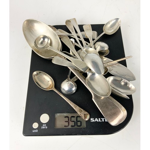 256 - QUANTITY OF HALLMARKED SILVER CUTLERY INC 2 TABLE SPOONS , MUSTARD / CONDIMENT SPOONS ETC 356g