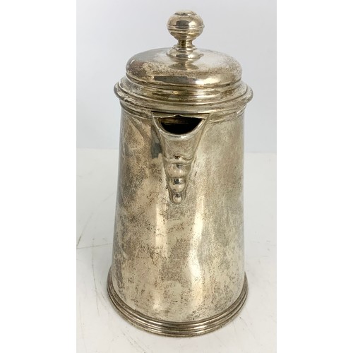 343 - HALLMARKED GEORGIAN SILVER HOT WATER JUG WITH COVER  POSSIBLY LONDON 1727 MARKS RUBBED 371g GROSS