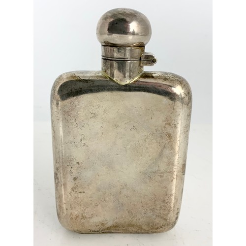 315 - HALLMARKED G & J W HAWKSLEY SHEFFIELD 1907 SILVER HIP FLASK 98g