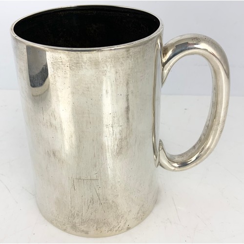 326 - SILVER TANKARD OF CYLINDRICAL TAPERING FORM, APPROX. 521g