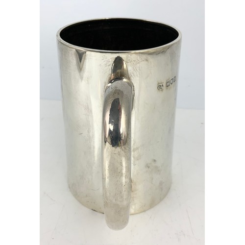 326 - SILVER TANKARD OF CYLINDRICAL TAPERING FORM, APPROX. 521g