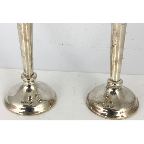 248 - PR. LOADED SILVER TRUMPET VASES WITH PIERCED RIMS, WALKER & HALL, APPROX. 23cm