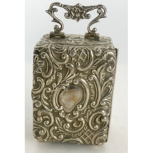 312 - A VICTORIAN SILVER DESK TIME PIECE WITH EMBOSSED SILVER CASE