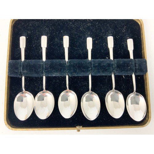 205 - CASED SET OF HALLMARKED SILVER TEA SPOONS  , A HALLMARKED SILVER SMALL TROPHY & A CASED SET OF BRIDG... 