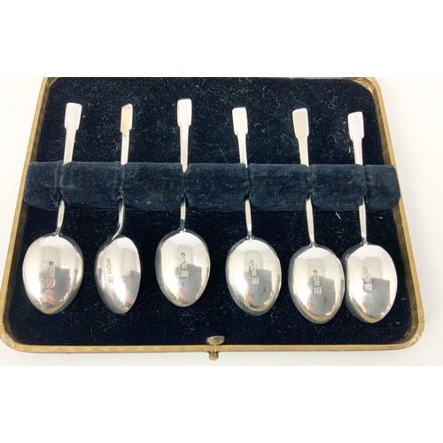 205 - CASED SET OF HALLMARKED SILVER TEA SPOONS  , A HALLMARKED SILVER SMALL TROPHY & A CASED SET OF BRIDG... 