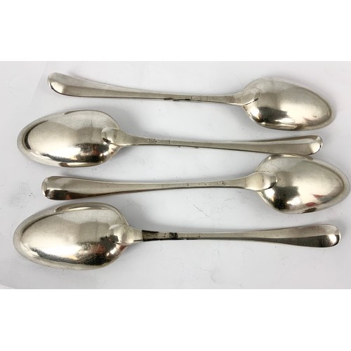 258 - 4 ANTIQUE SILVER SERVING SPOONS 275g MARKED RUBBED