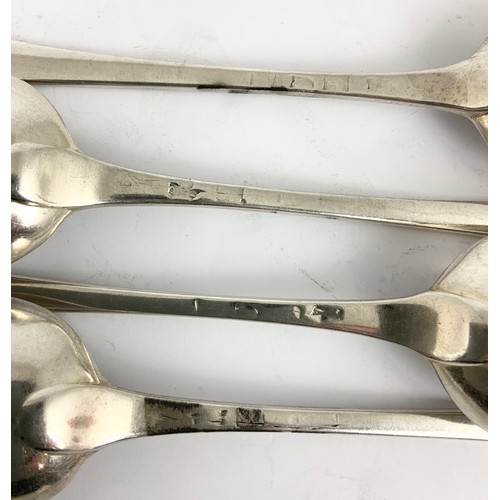 258 - 4 ANTIQUE SILVER SERVING SPOONS 275g MARKED RUBBED