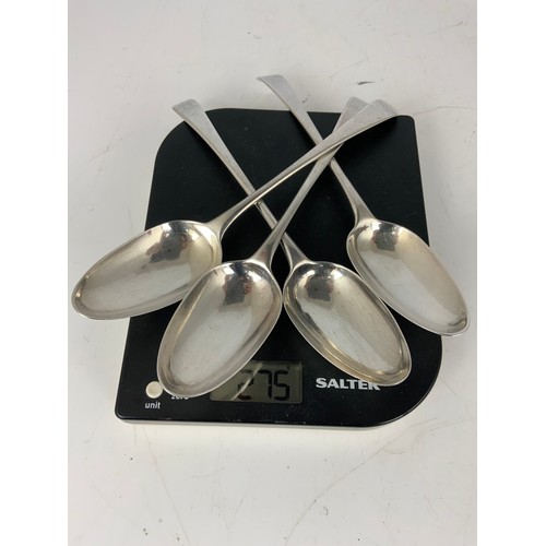 258 - 4 ANTIQUE SILVER SERVING SPOONS 275g MARKED RUBBED