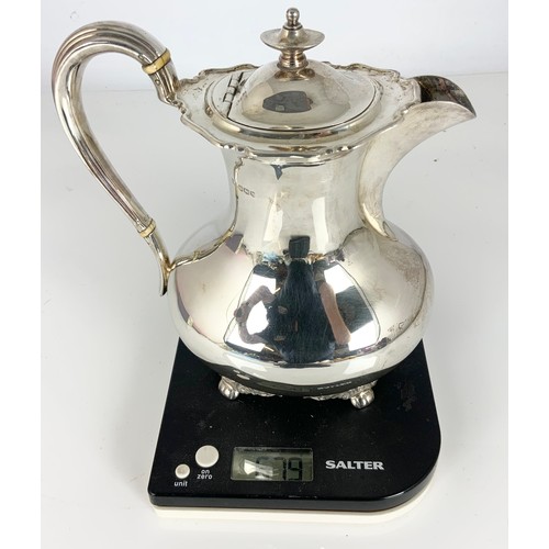 344 - HALLMARKED ATKIN BROTHERS SHEFFIELD 1939 SILVER ORNATE HOT WATER JUG 678g GROSS