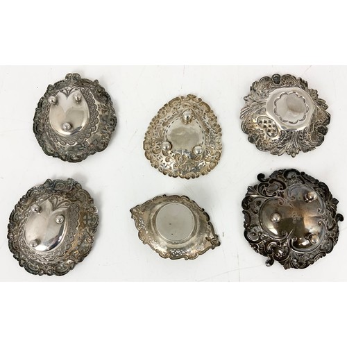 214 - 6 HALLMARKED SILVER PIERCED DISHES 127g