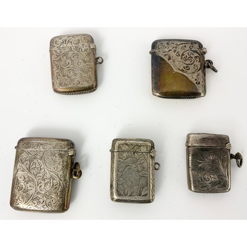 197 - 5 HALLMARKED SILVER VESTA CASES VARIOUS MAKERS & DATES