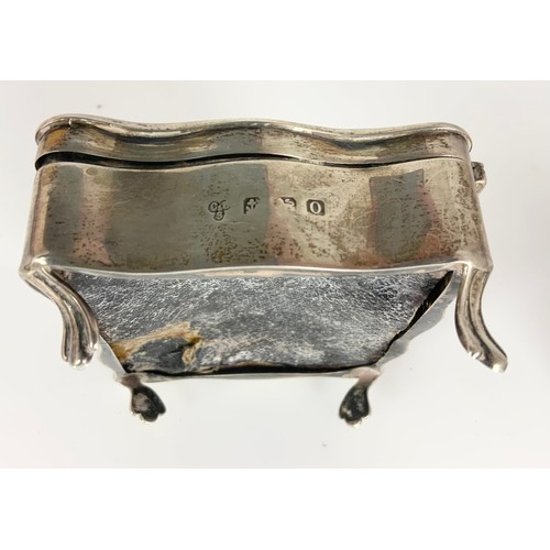 308 - HALLMARKED SILVER JEWELLERY BOX WITH A WHITE METAL EMBOSSED BOX