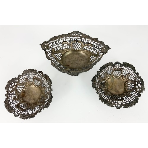 227 - PR. PIERCED SILVER DISHES AND ONE OTHER