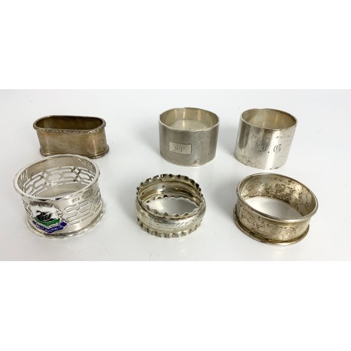 153 - 6 MIXED HALLMARKED SILVER SERVIETTE / NAPKIN RINGS 170g