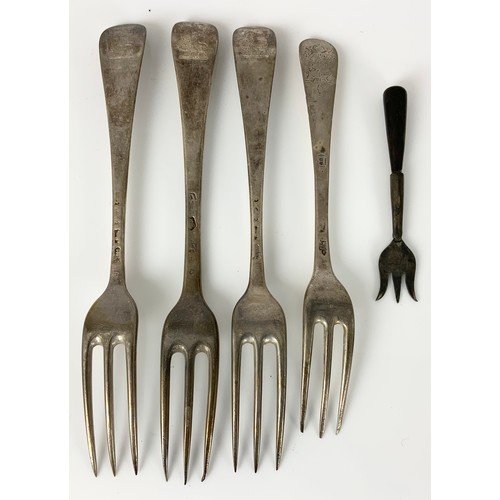 279 - 4 SILVER FORKS, APPROX. 206.5g AND ONE OTHER