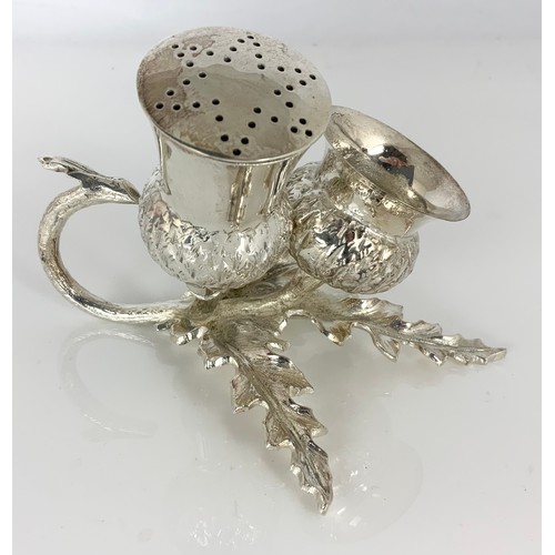 169 - GOOD QUALITY SILVER PLATED CRUET IN THE FORM OF A THISTLE