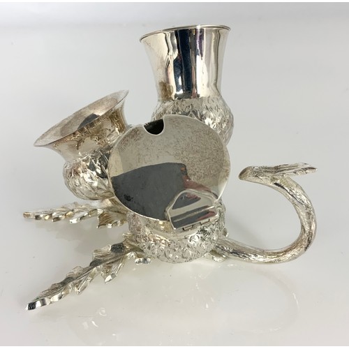 169 - GOOD QUALITY SILVER PLATED CRUET IN THE FORM OF A THISTLE